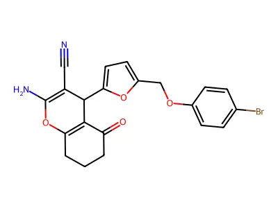2-amino-4-[5-[(4-bromophenoxy)methyl]furan-2-yl]-5-oxo-4,6,7,8-tetrahydrochromene-3-carbonitrile structure