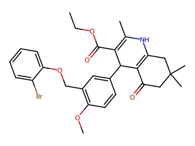 ethyl 4-{3-[(2-bromophenoxy)methyl]-4-methoxyphenyl}-2,7,7-trimethyl-5-oxo-1,4,5,6,7,8-hexahydro-3-quinolinecarboxylate structure