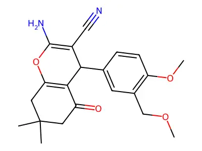 2-amino-4-[4-methoxy-3-(methoxymethyl)phenyl]-7,7-dimethyl-5-oxo-5,6,7,8-tetrahydro-4H-chromene-3-carbonitrile structure