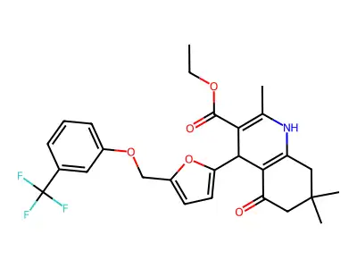 ethyl 2,7,7-trimethyl-5-oxo-4-(5-{[3-(trifluoromethyl)phenoxy]methyl}furan-2-yl)-1,4,5,6,7,8-hexahydroquinoline-3-carboxylate structure