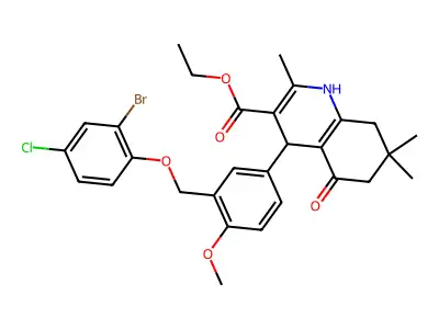 ethyl 4-{3-[(2-bromo-4-chlorophenoxy)methyl]-4-methoxyphenyl}-2,7,7-trimethyl-5-oxo-1,4,5,6,7,8-hexahydro-3-quinolinecarboxylate structure