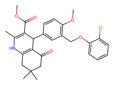 methyl 4-{3-[(2-chlorophenoxy)methyl]-4-methoxyphenyl}-2,7,7-trimethyl-5-oxo-1,4,5,6,7,8-hexahydro-3-quinolinecarboxylate structure