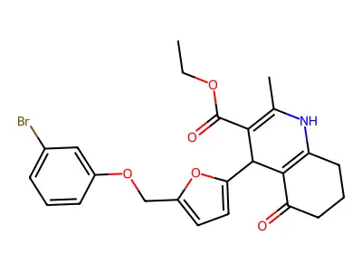 ethyl 4-[5-[(3-bromophenoxy)methyl]furan-2-yl]-2-methyl-5-oxo-4,6,7,8-tetrahydro-1H-quinoline-3-carboxylate structure