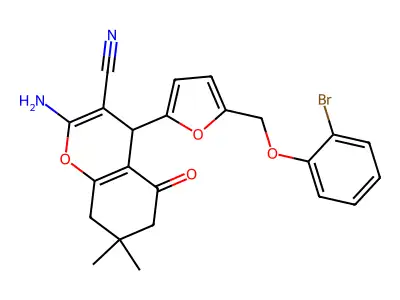 2-amino-4-[5-[(2-bromophenoxy)methyl]furan-2-yl]-7,7-dimethyl-5-oxo-6,8-dihydro-4H-chromene-3-carbonitrile structure