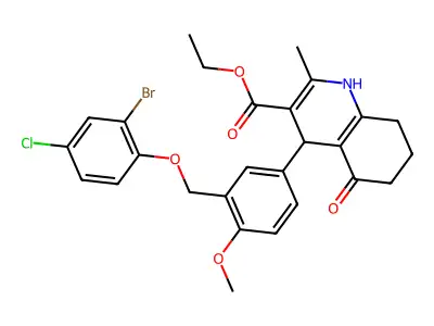 ethyl 4-{3-[(2-bromo-4-chlorophenoxy)methyl]-4-methoxyphenyl}-2-methyl-5-oxo-1,4,5,6,7,8-hexahydro-3-quinolinecarboxylate structure