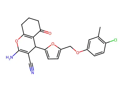 2-amino-4-[5-[(4-chloro-3-methylphenoxy)methyl]furan-2-yl]-5-oxo-4,6,7,8-tetrahydrochromene-3-carbonitrile structure