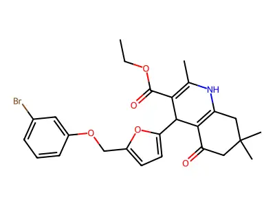 ethyl 4-[5-[(3-bromophenoxy)methyl]furan-2-yl]-2,7,7-trimethyl-5-oxo-1,4,6,8-tetrahydroquinoline-3-carboxylate structure