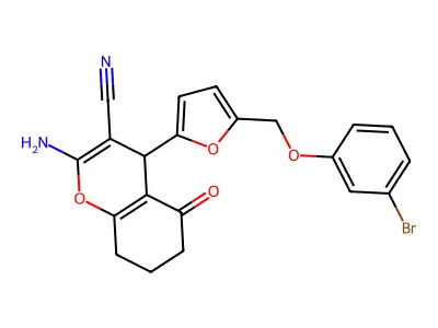 2-amino-4-[5-[(3-bromophenoxy)methyl]furan-2-yl]-5-oxo-4,6,7,8-tetrahydrochromene-3-carbonitrile structure