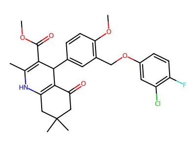 methyl 4-{3-[(3-chloro-4-fluorophenoxy)methyl]-4-methoxyphenyl}-2,7,7-trimethyl-5-oxo-1,4,5,6,7,8-hexahydro-3-quinolinecarboxylate structure