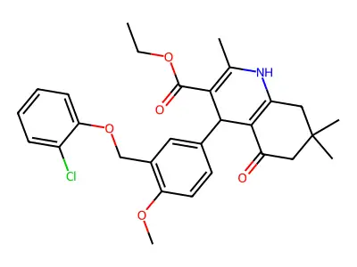 ethyl 4-{3-[(2-chlorophenoxy)methyl]-4-methoxyphenyl}-2,7,7-trimethyl-5-oxo-1,4,5,6,7,8-hexahydro-3-quinolinecarboxylate structure