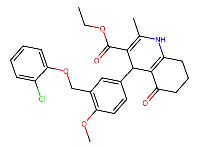 ethyl 4-{3-[(2-chlorophenoxy)methyl]-4-methoxyphenyl}-2-methyl-5-oxo-1,4,5,6,7,8-hexahydro-3-quinolinecarboxylate structure