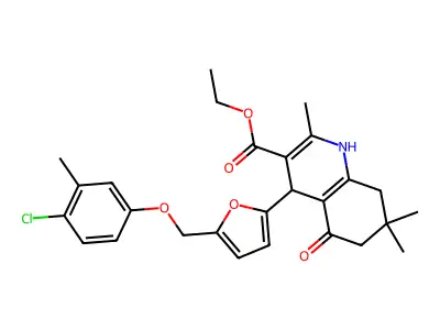 ethyl 4-{5-[(4-chloro-3-methylphenoxy)methyl]-2-furyl}-2,7,7-trimethyl-5-oxo-1,4,5,6,7,8-hexahydro-3-quinolinecarboxylate structure