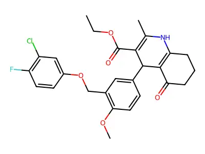ethyl 4-{3-[(3-chloro-4-fluorophenoxy)methyl]-4-methoxyphenyl}-2-methyl-5-oxo-1,4,5,6,7,8-hexahydro-3-quinolinecarboxylate structure