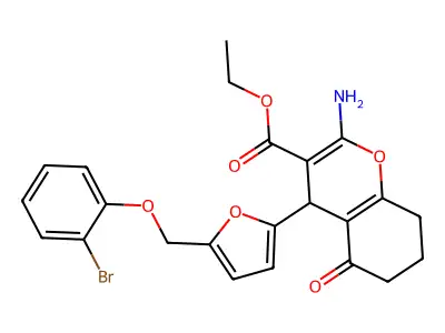 ethyl 2-amino-4-{5-[(2-bromophenoxy)methyl]-2-furyl}-5-oxo-5,6,7,8-tetrahydro-4H-chromene-3-carboxylate structure