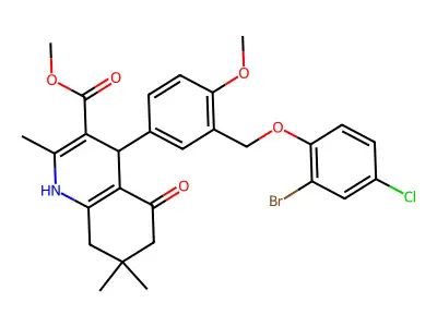 methyl 4-{3-[(2-bromo-4-chlorophenoxy)methyl]-4-methoxyphenyl}-2,7,7-trimethyl-5-oxo-1,4,5,6,7,8-hexahydro-3-quinolinecarboxylate structure