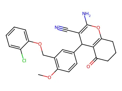 2-amino-4-{3-[(2-chlorophenoxy)methyl]-4-methoxyphenyl}-5-oxo-5,6,7,8-tetrahydro-4H-chromene-3-carbonitrile structure