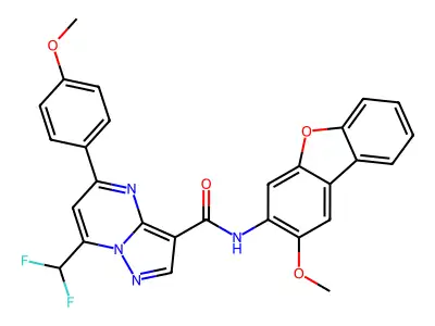 7-(difluoromethyl)-N-(2-methoxydibenzo[b,d]furan-3-yl)-5-(4-methoxyphenyl)pyrazolo[1,5-a]pyrimidine-3-carboxamide structure