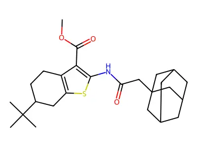 methyl 2-[(1-adamantylacetyl)amino]-6-tert-butyl-4,5,6,7-tetrahydro-1-benzothiophene-3-carboxylate structure