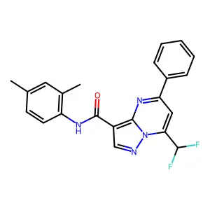 7-(difluoromethyl)-N-(2,4-dimethylphenyl)-5-phenylpyrazolo[1,5-a]pyrimidine-3-carboxamide structure