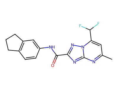 7-(difluoromethyl)-N-(2,3-dihydro-1H-inden-5-yl)-5-methyl[1,2,4]triazolo[1,5-a]pyrimidine-2-carboxamide structure