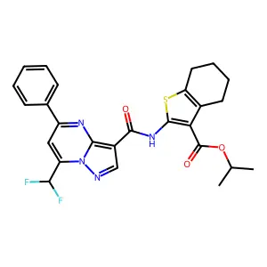 isopropyl 2-({[7-(difluoromethyl)-5-phenylpyrazolo[1,5-a]pyrimidin-3-yl]carbonyl}amino)-4,5,6,7-tetrahydro-1-benzothiophene-3-carboxylate structure