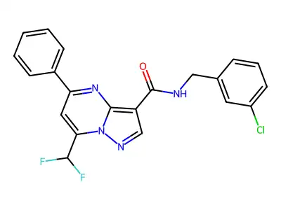 N-(3-chlorobenzyl)-7-(difluoromethyl)-5-phenylpyrazolo[1,5-a]pyrimidine-3-carboxamide structure