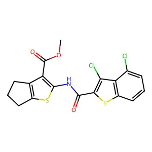 methyl 2-[(3,4-dichloro-1-benzothiophene-2-carbonyl)amino]-5,6-dihydro-4H-cyclopenta[b]thiophene-3-carboxylate structure