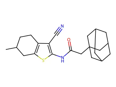 2-(1-adamantyl)-N-(3-cyano-6-methyl-4,5,6,7-tetrahydro-1-benzothiophen-2-yl)acetamide structure