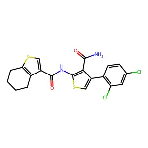 N-[3-carbamoyl-4-(2,4-dichlorophenyl)thiophen-2-yl]-4,5,6,7-tetrahydro-1-benzothiophene-3-carboxamide structure