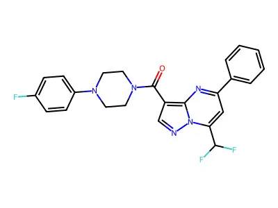 [7-(difluoromethyl)-5-phenylpyrazolo[1,5-a]pyrimidin-3-yl]-[4-(4-fluorophenyl)piperazin-1-yl]methanone structure