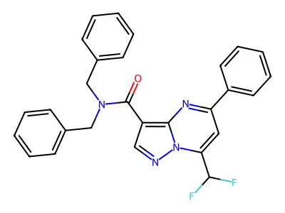 N,N-dibenzyl-7-(difluoromethyl)-5-phenylpyrazolo[1,5-a]pyrimidine-3-carboxamide structure