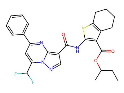 sec-butyl 2-({[7-(difluoromethyl)-5-phenylpyrazolo[1,5-a]pyrimidin-3-yl]carbonyl}amino)-4,5,6,7-tetrahydro-1-benzothiophene-3-carboxylate structure