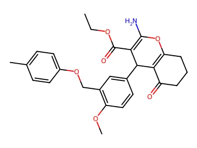 ethyl 2-amino-4-{4-methoxy-3-[(4-methylphenoxy)methyl]phenyl}-5-oxo-5,6,7,8-tetrahydro-4H-chromene-3-carboxylate structure