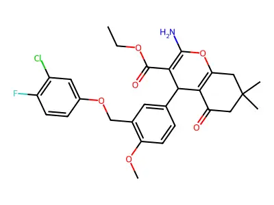 ethyl 2-amino-4-{3-[(3-chloro-4-fluorophenoxy)methyl]-4-methoxyphenyl}-7,7-dimethyl-5-oxo-5,6,7,8-tetrahydro-4H-chromene-3-carboxylate structure