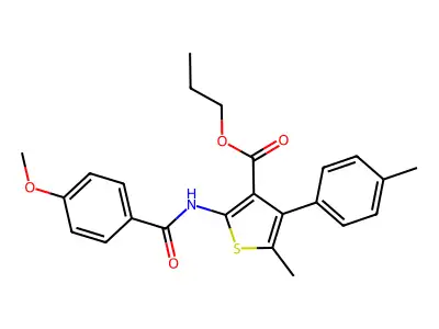 propyl 2-[(4-methoxybenzoyl)amino]-5-methyl-4-(4-methylphenyl)-3-thiophenecarboxylate structure