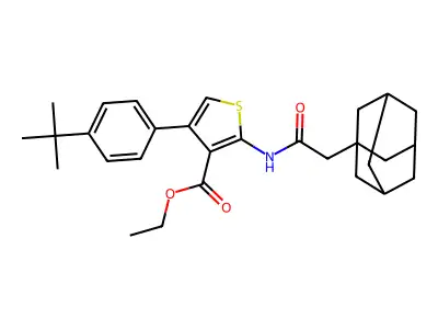 Ethyl 2-[(1-adamantylacetyl)amino]-4-(4-tert-butylphenyl)-3-thiophenecarboxylate structure