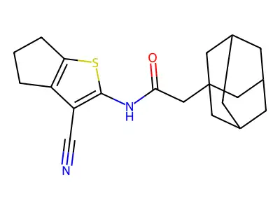 2-(1-adamantyl)-N-(3-cyano-5,6-dihydro-4H-cyclopenta[b]thiophen-2-yl)acetamide structure