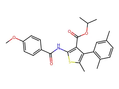 isopropyl 4-(2,5-dimethylphenyl)-2-[(4-methoxybenzoyl)amino]-5-methyl-3-thiophenecarboxylate structure