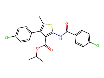 isopropyl 2-[(4-chlorobenzoyl)amino]-4-(4-chlorophenyl)-5-methyl-3-thiophenecarboxylate structure