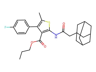 propyl 2-[(1-adamantylacetyl)amino]-4-(4-fluorophenyl)-5-methyl-3-thiophenecarboxylate structure