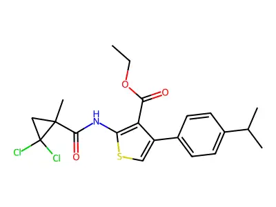 ethyl 2-[(2,2-dichloro-1-methylcyclopropanecarbonyl)amino]-4-(4-propan-2-ylphenyl)thiophene-3-carboxylate structure