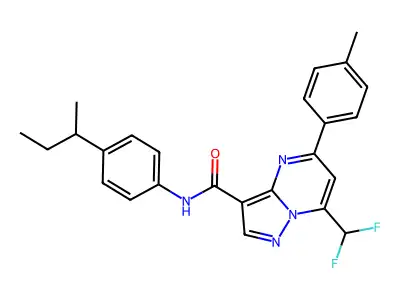 N-(4-butan-2-ylphenyl)-7-(difluoromethyl)-5-(4-methylphenyl)pyrazolo[1,5-a]pyrimidine-3-carboxamide structure