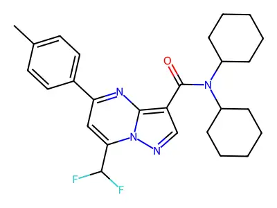 N,N-dicyclohexyl-7-(difluoromethyl)-5-(4-methylphenyl)pyrazolo[1,5-a]pyrimidine-3-carboxamide structure