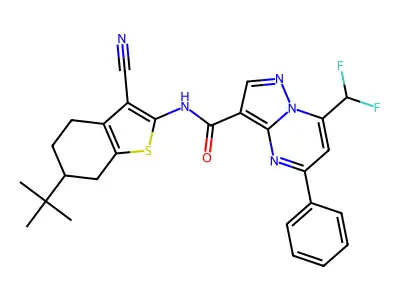N-(6-tert-butyl-3-cyano-4,5,6,7-tetrahydro-1-benzothiophen-2-yl)-7-(difluoromethyl)-5-phenylpyrazolo[1,5-a]pyrimidine-3-carboxamide structure