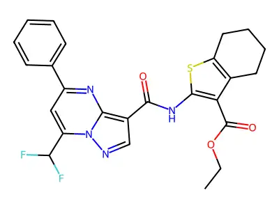 ethyl 2-({[7-(difluoromethyl)-5-phenylpyrazolo[1,5-a]pyrimidin-3-yl]carbonyl}amino)-4,5,6,7-tetrahydro-1-benzothiophene-3-carboxylate structure