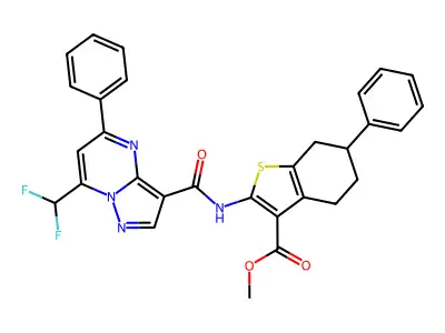 methyl 2-({[7-(difluoromethyl)-5-phenylpyrazolo[1,5-a]pyrimidin-3-yl]carbonyl}amino)-6-phenyl-4,5,6,7-tetrahydro-1-benzothiophene-3-carboxylate structure