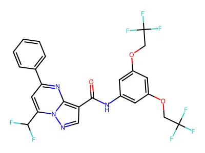 N-[3,5-bis(2,2,2-trifluoroethoxy)phenyl]-7-(difluoromethyl)-5-phenylpyrazolo[1,5-a]pyrimidine-3-carboxamide structure