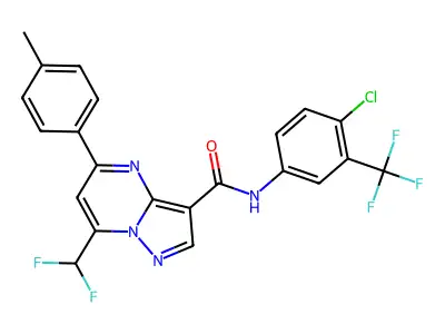 N-[4-chloro-3-(trifluoromethyl)phenyl]-7-(difluoromethyl)-5-(4-methylphenyl)pyrazolo[1,5-a]pyrimidine-3-carboxamide structure