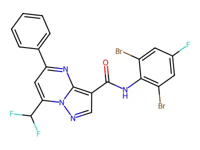 N-(2,6-dibromo-4-fluorophenyl)-7-(difluoromethyl)-5-phenylpyrazolo[1,5-a]pyrimidine-3-carboxamide structure