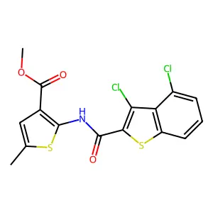 methyl 2-[(3,4-dichloro-1-benzothiophene-2-carbonyl)amino]-5-methylthiophene-3-carboxylate structure